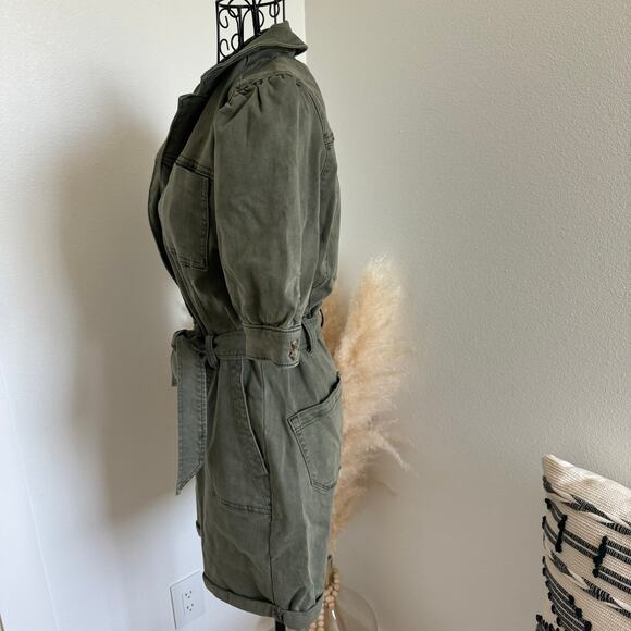 PAIGE Mayslie Twill Puff Sleeve Denim Romper Olive Green Utility NEW Size 4 - Picture 8 of 15